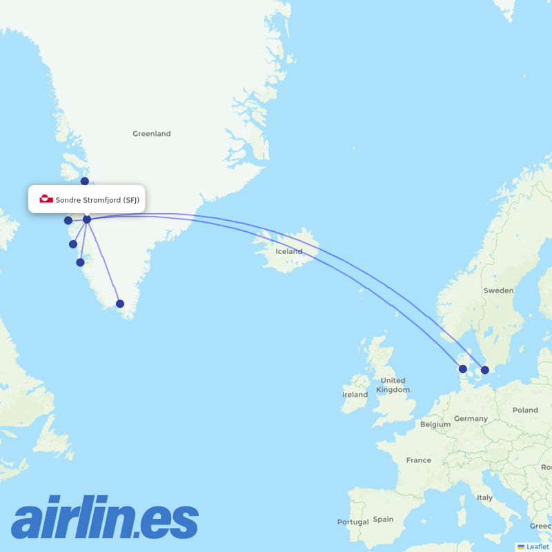 AirGlow Aviation Services from Kangerlussuaq Sondre Stromfjord destination map