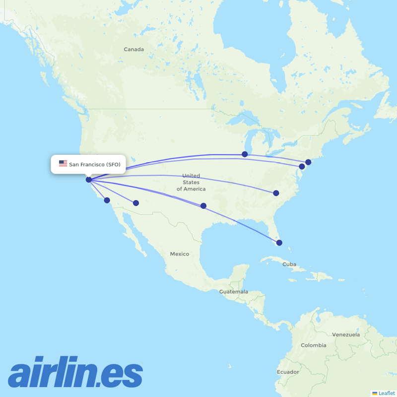 American Airlines from San Francisco International destination map
