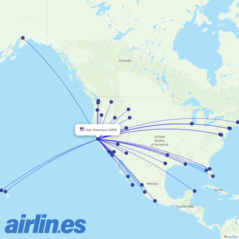 Alaska Airlines from San Francisco International destination map