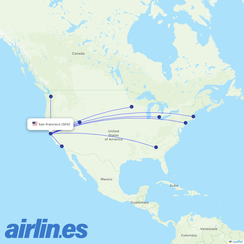 Delta Air Lines from San Francisco International destination map