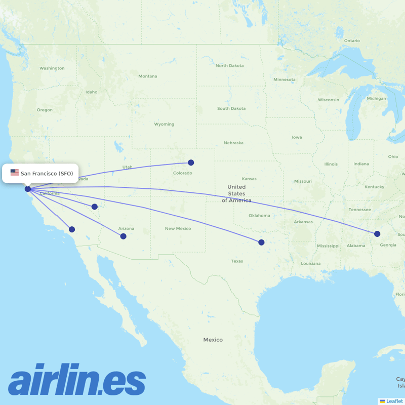 Frontier Airlines from San Francisco International destination map