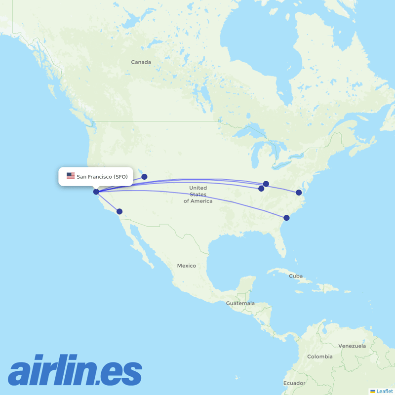 Breeze Airways from San Francisco International destination map