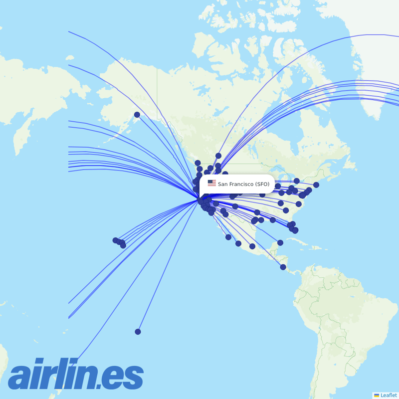 United Airlines from San Francisco International destination map
