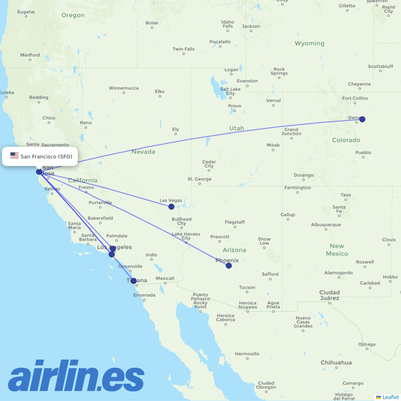 Southwest Airlines from San Francisco International destination map