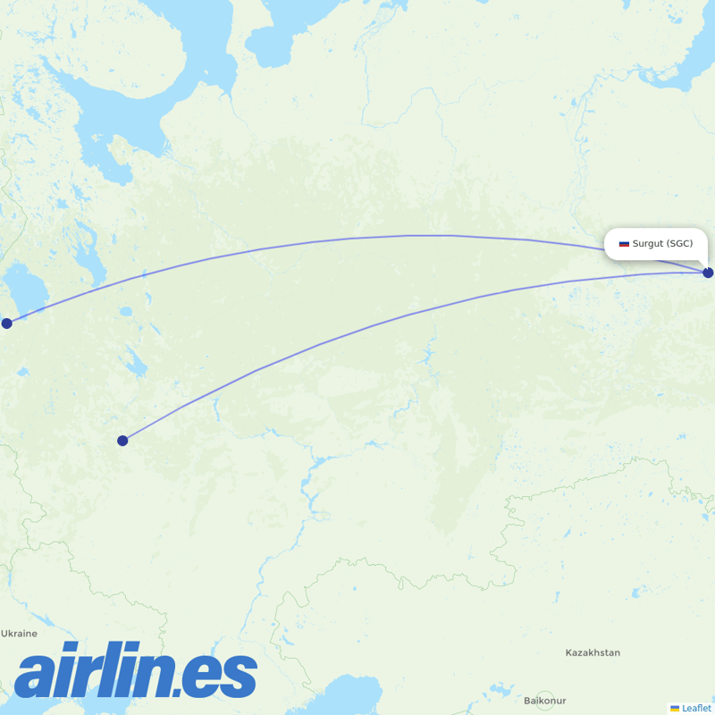 Aeroflot from Surgut destination map