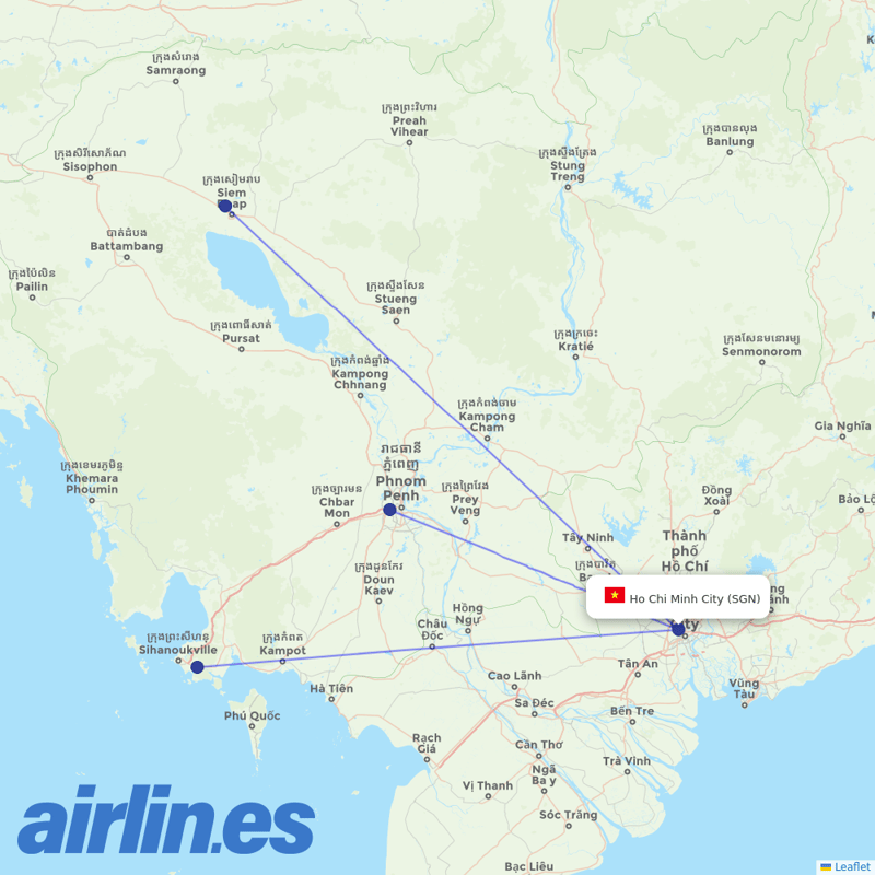 Cambodia Angkor Air from Tansonnhat International destination map