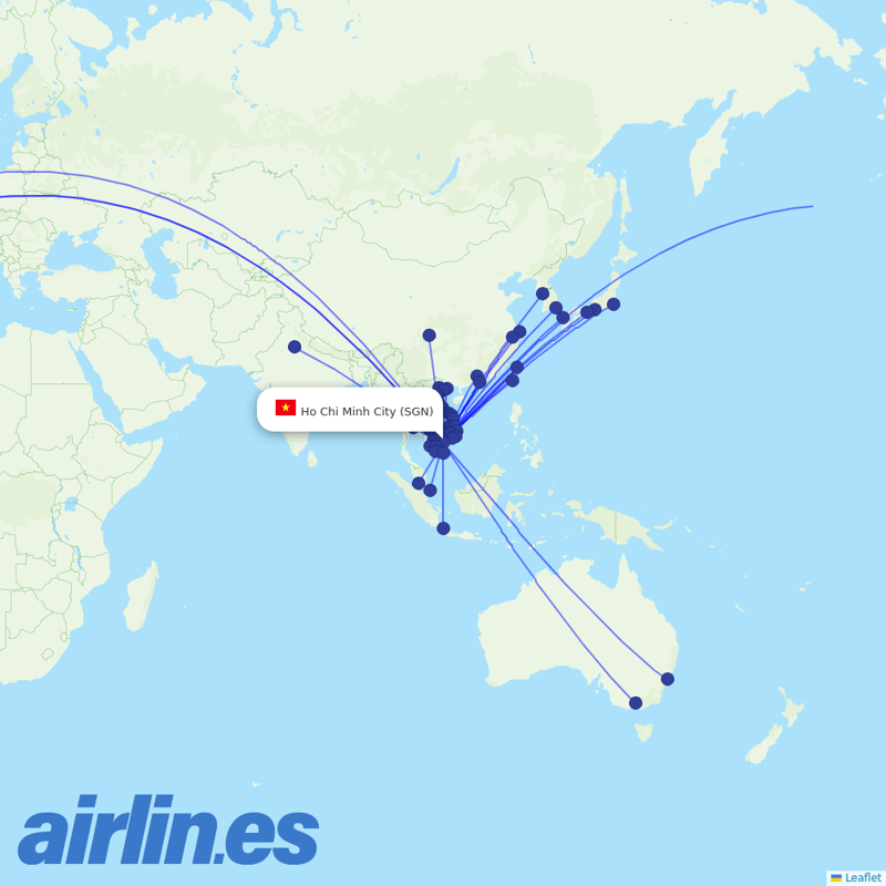 Vietnam Airlines from Tansonnhat International destination map
