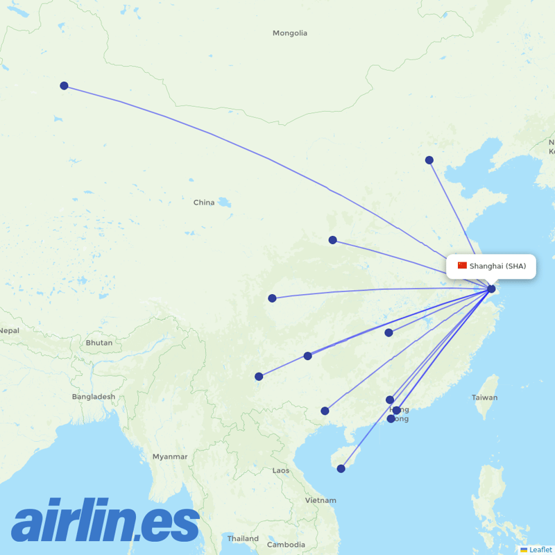 China Southern Airlines from Hongqiao International destination map
