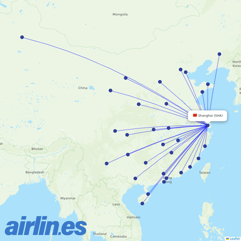 Shanghai Airlines from Hongqiao International destination map