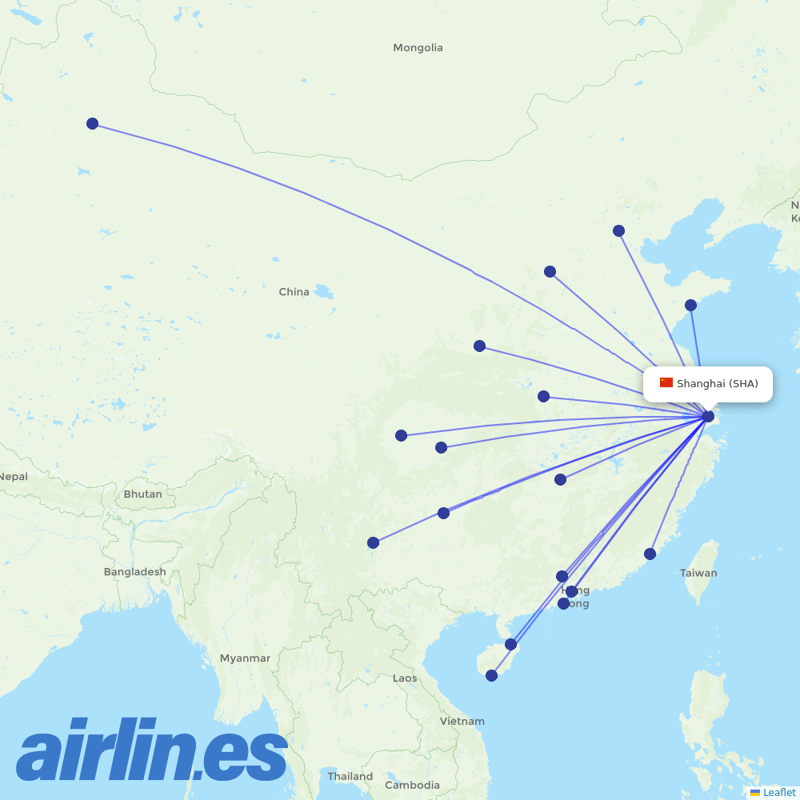 Juneyao Airlines from Hongqiao International destination map