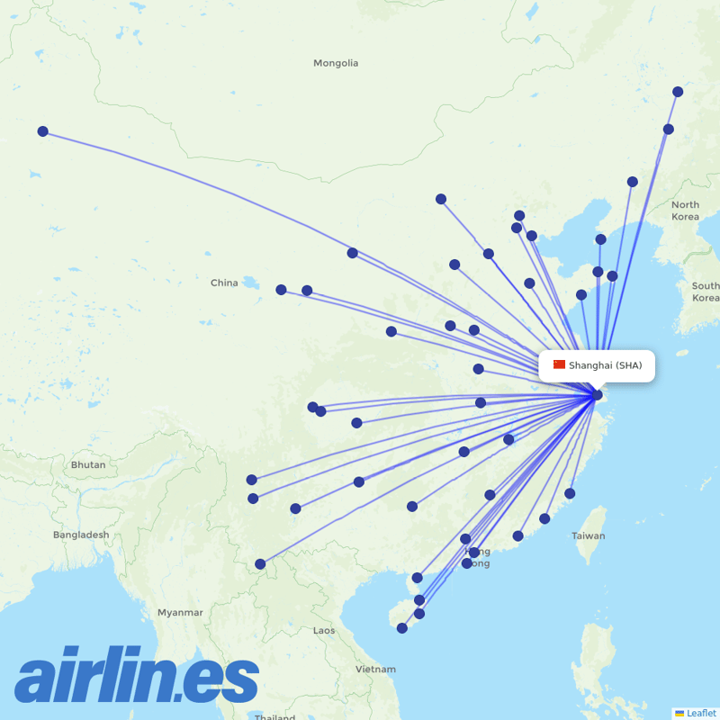 China Eastern Airlines from Hongqiao International destination map