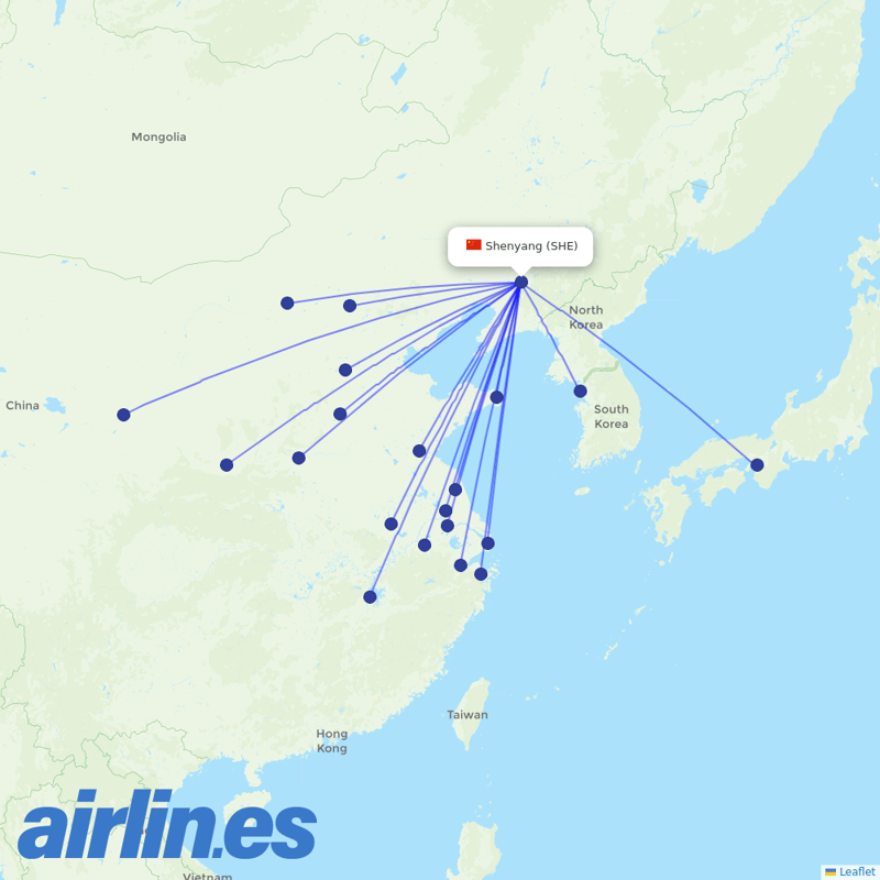 Spring Airlines from Shenyang Taoxian International Airport destination map