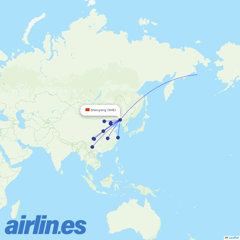 Air China from Shenyang Taoxian International Airport destination map