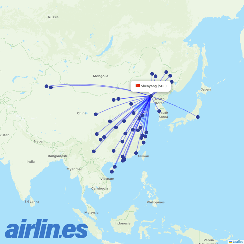 China Southern Airlines from Shenyang Taoxian International Airport destination map