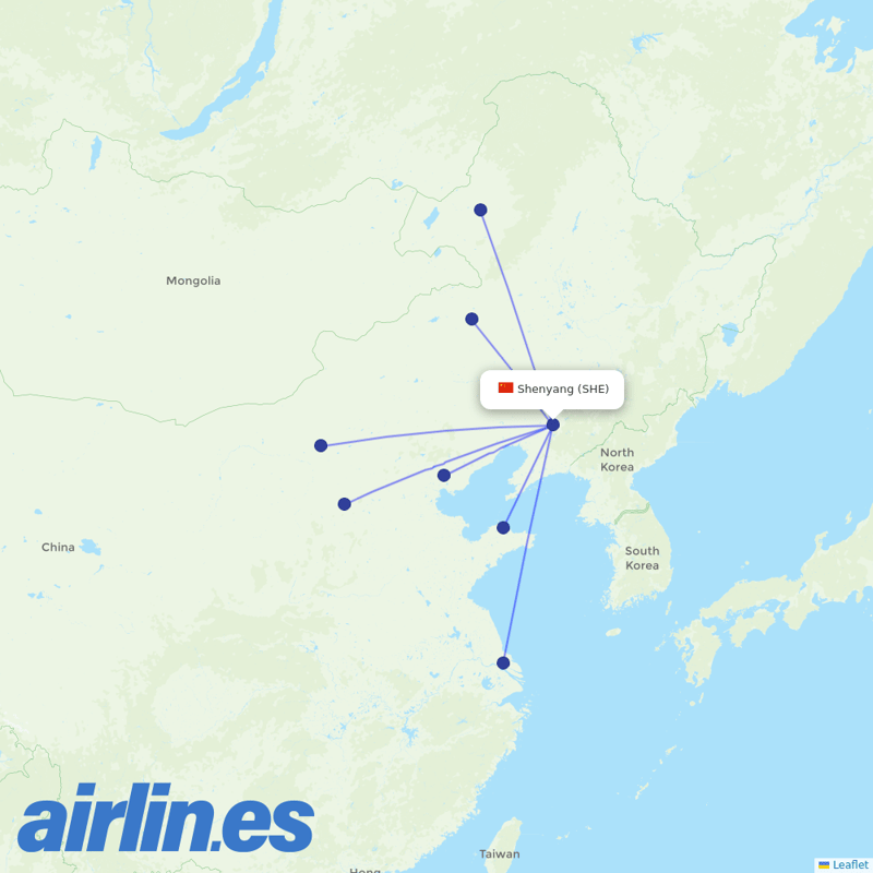 Ruili Airlines from Shenyang Taoxian International Airport destination map