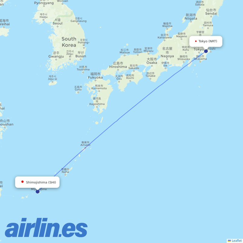 Jetstar Japan from Shimojishima Airport destination map