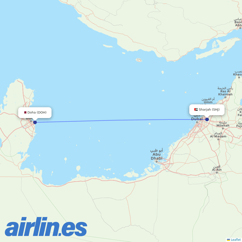 Qatar Airways from Sharjah International destination map