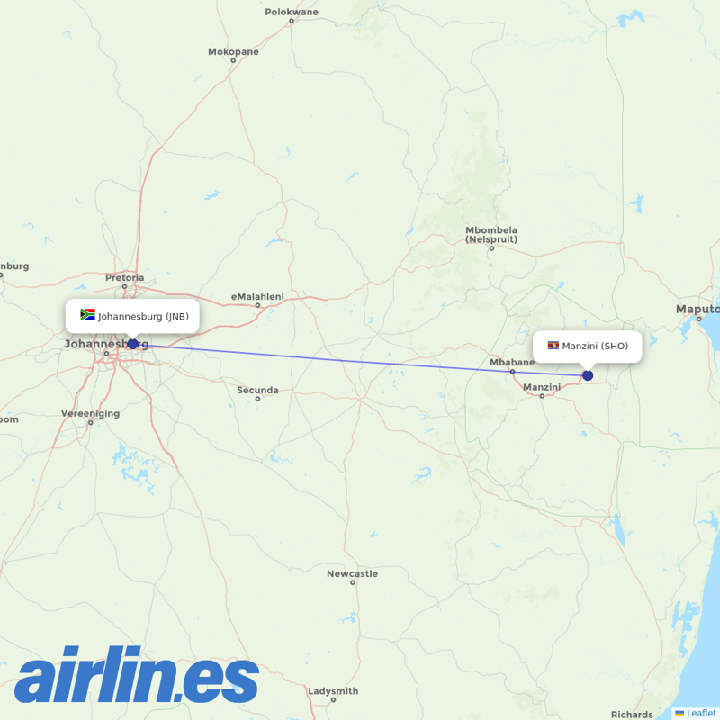 Airlink (South Africa) from King Mswati III International Airport destination map