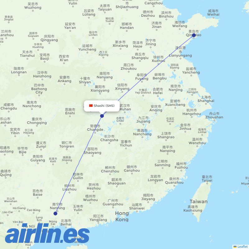 Guangxi Beibu Gulf Airlines from Shashi Airport destination map