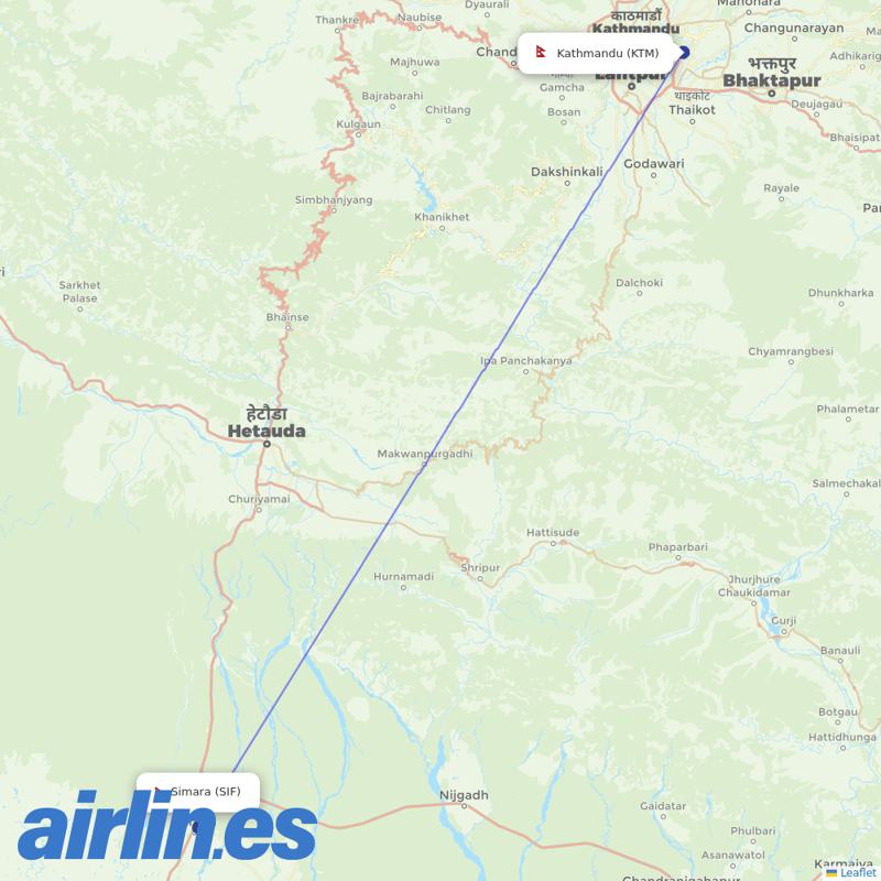 Yeti Airlines from Simara destination map