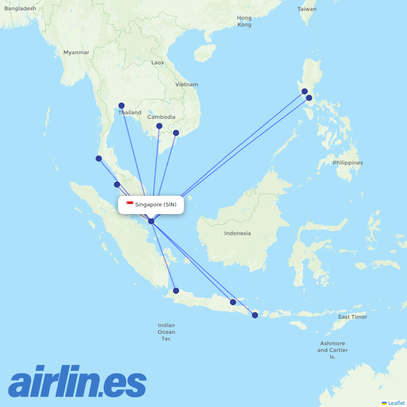 Jetstar Asia from Singapore Changi Airport destination map