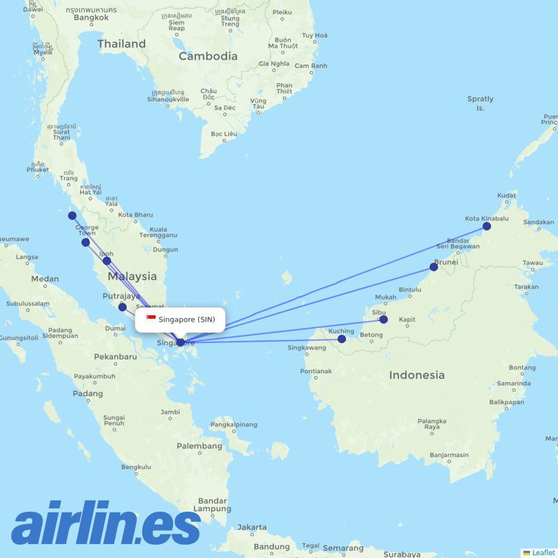 AirAsia from Singapore Changi Airport destination map