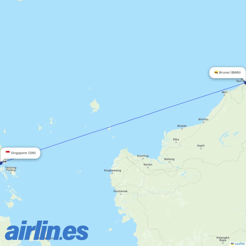 Royal Brunei Airlines from Singapore Changi Airport destination map