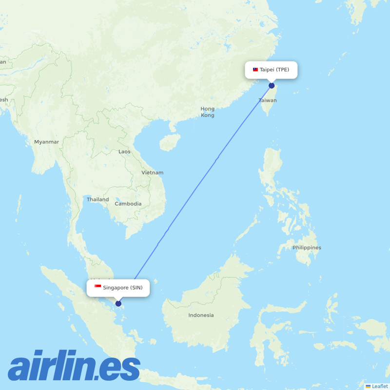 EVA Air from Singapore Changi Airport destination map