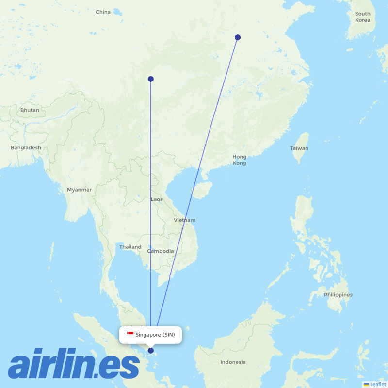Air China from Singapore Changi Airport destination map