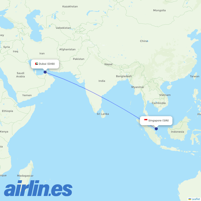 Emirates from Singapore Changi Airport destination map