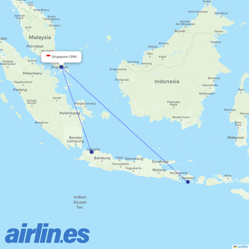 Garuda Indonesia from Singapore Changi Airport destination map