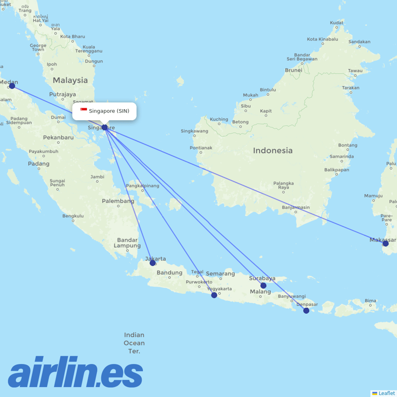 Batik Air from Singapore Changi Airport destination map