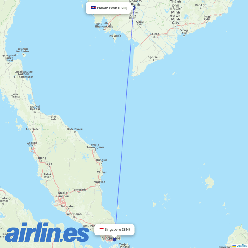 Kitty Hawk from Singapore Changi Airport destination map