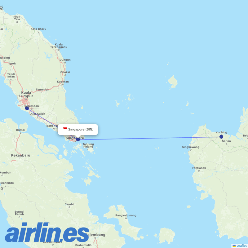 Malaysia Airlines from Singapore Changi Airport destination map