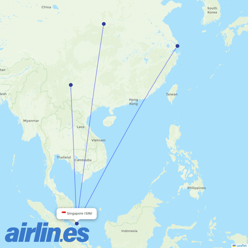 China Eastern Airlines from Singapore Changi Airport destination map