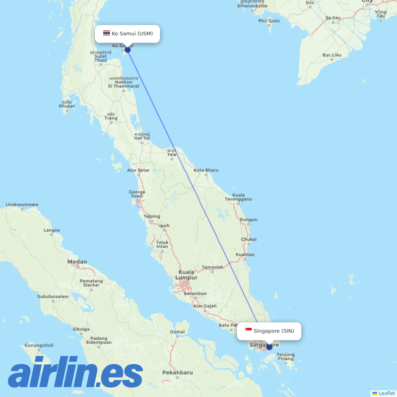 Bangkok Airways from Singapore Changi Airport destination map
