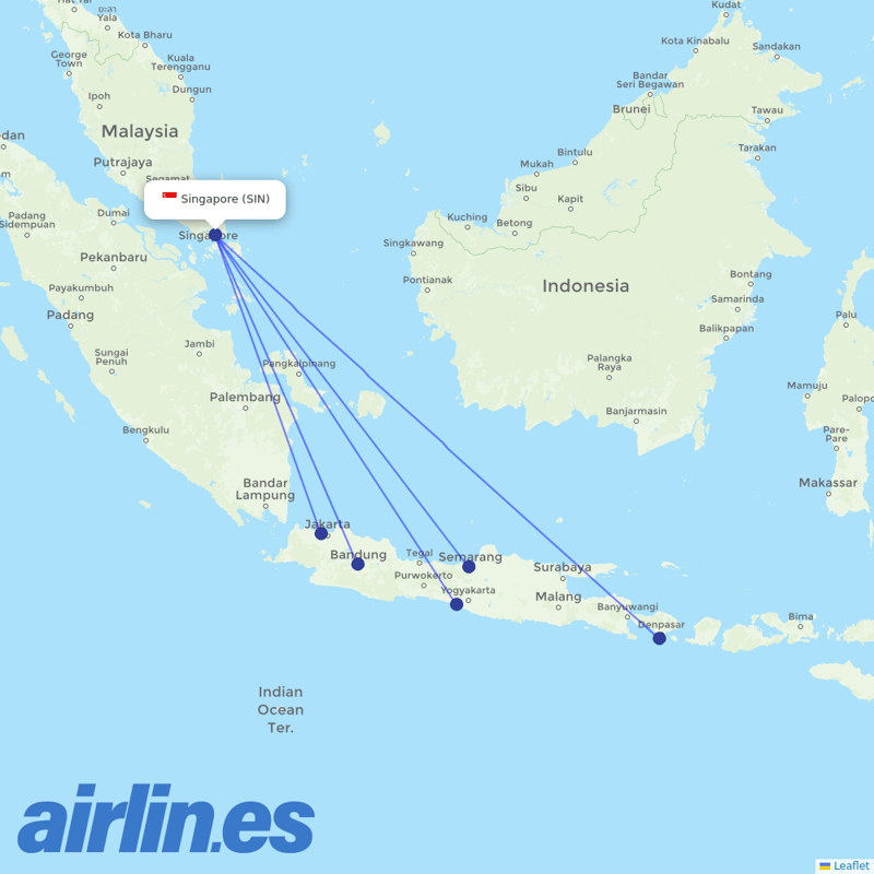 Indonesia AirAsia from Singapore Changi Airport destination map