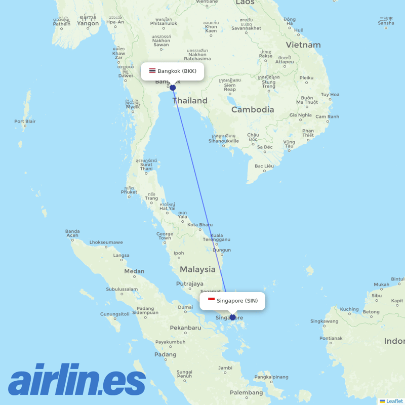 Thai Airways International from Singapore Changi Airport destination map