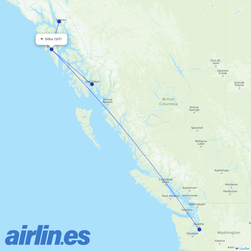 Alaska Airlines from Sitka Airport destination map