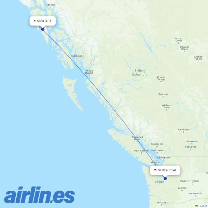Delta Air Lines from Sitka Airport destination map