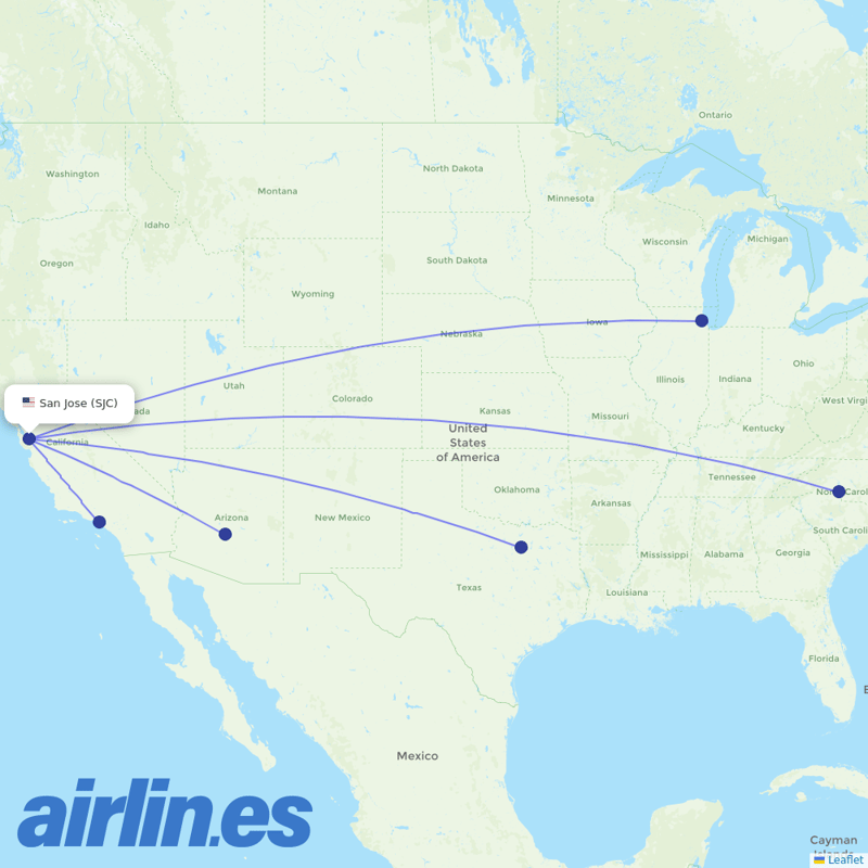 American Airlines from Norman Y Mineta San Jose International destination map
