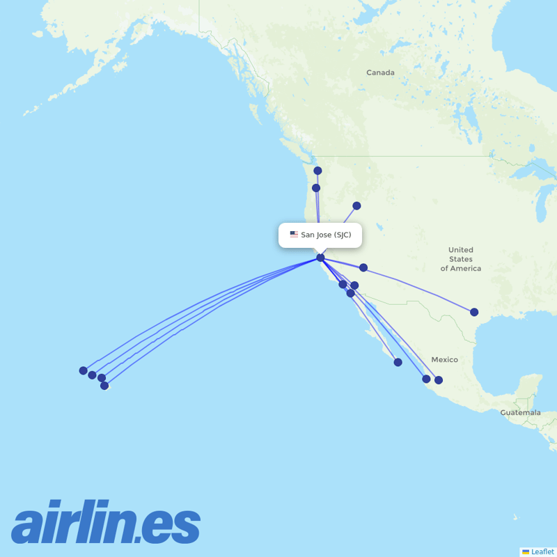 Alaska Airlines from Norman Y Mineta San Jose International destination map