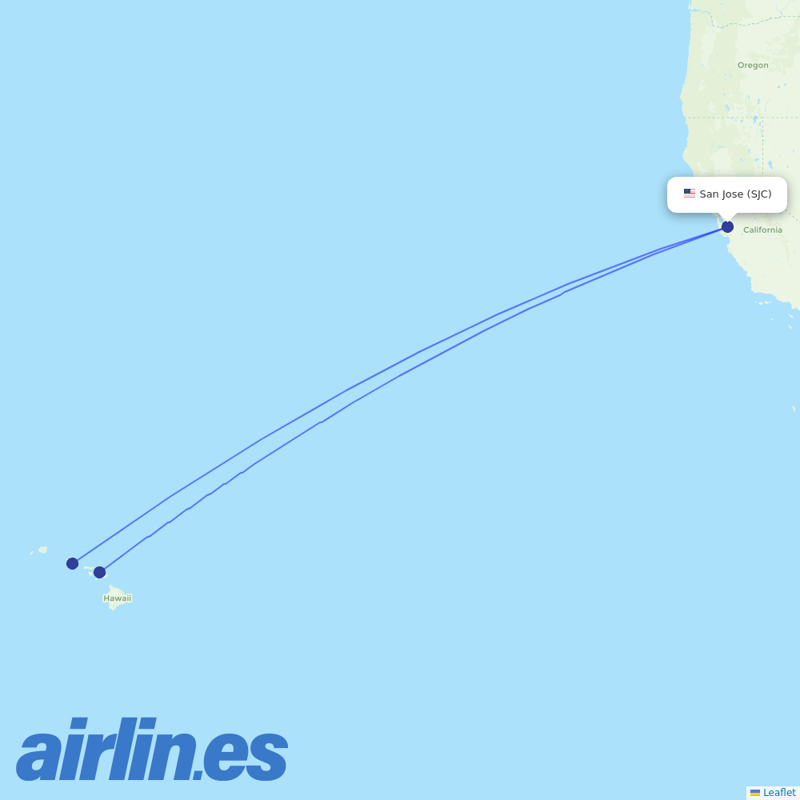 Hawaiian Airlines from Norman Y Mineta San Jose International destination map
