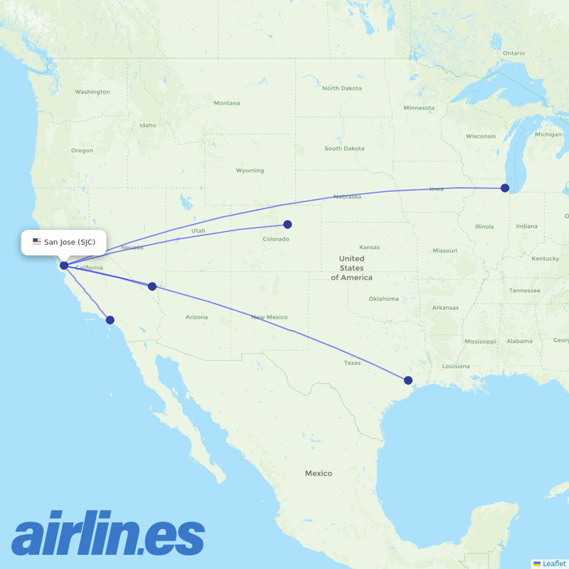 United Airlines from Norman Y Mineta San Jose International destination map