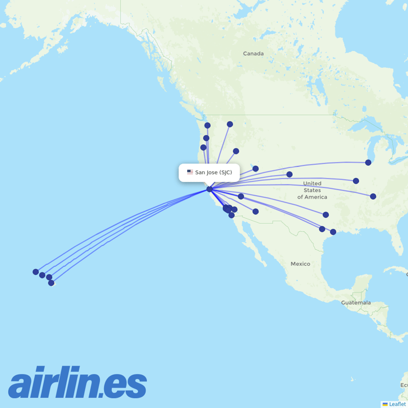Southwest Airlines from Norman Y Mineta San Jose International destination map