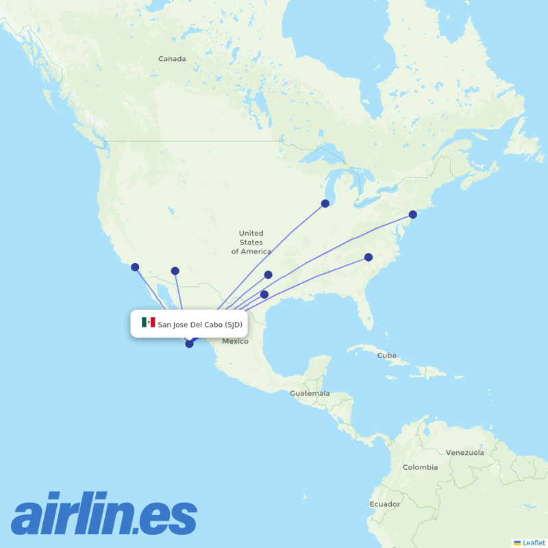 American Airlines from Los Cabos International destination map