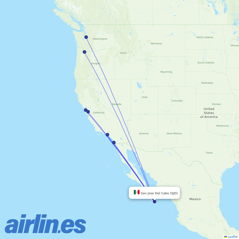 Alaska Airlines from Los Cabos International destination map