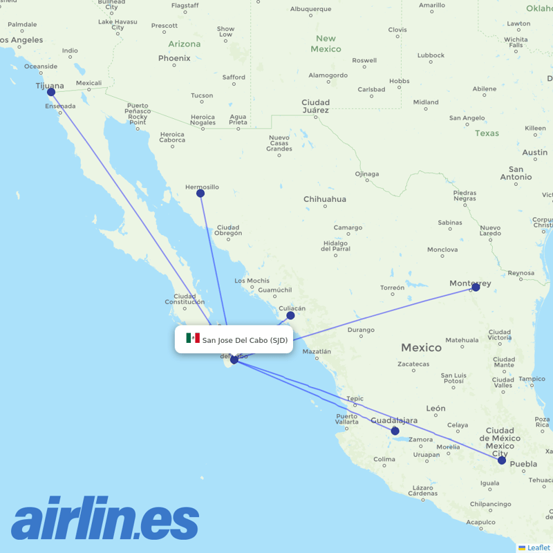 VivaAerobus from Los Cabos International destination map