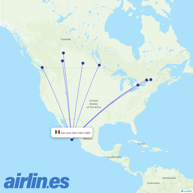 Sunwing Airlines from Los Cabos International destination map