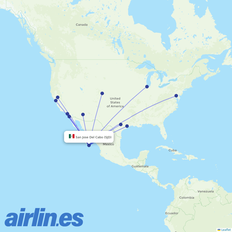 Southwest Airlines from Los Cabos International destination map